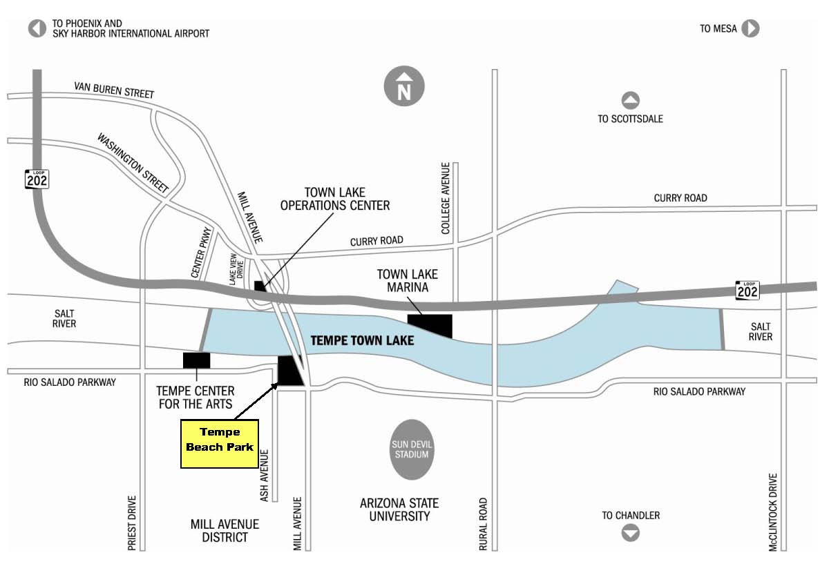 Map of Tempe with Beach Park marked